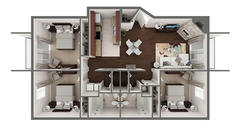 Floor plan for 3 beds, 2 baths, 1306 sqft